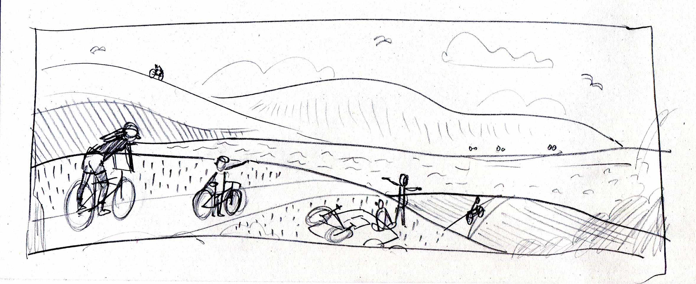 Rough Process Sketch for Cycling Banner Illustration