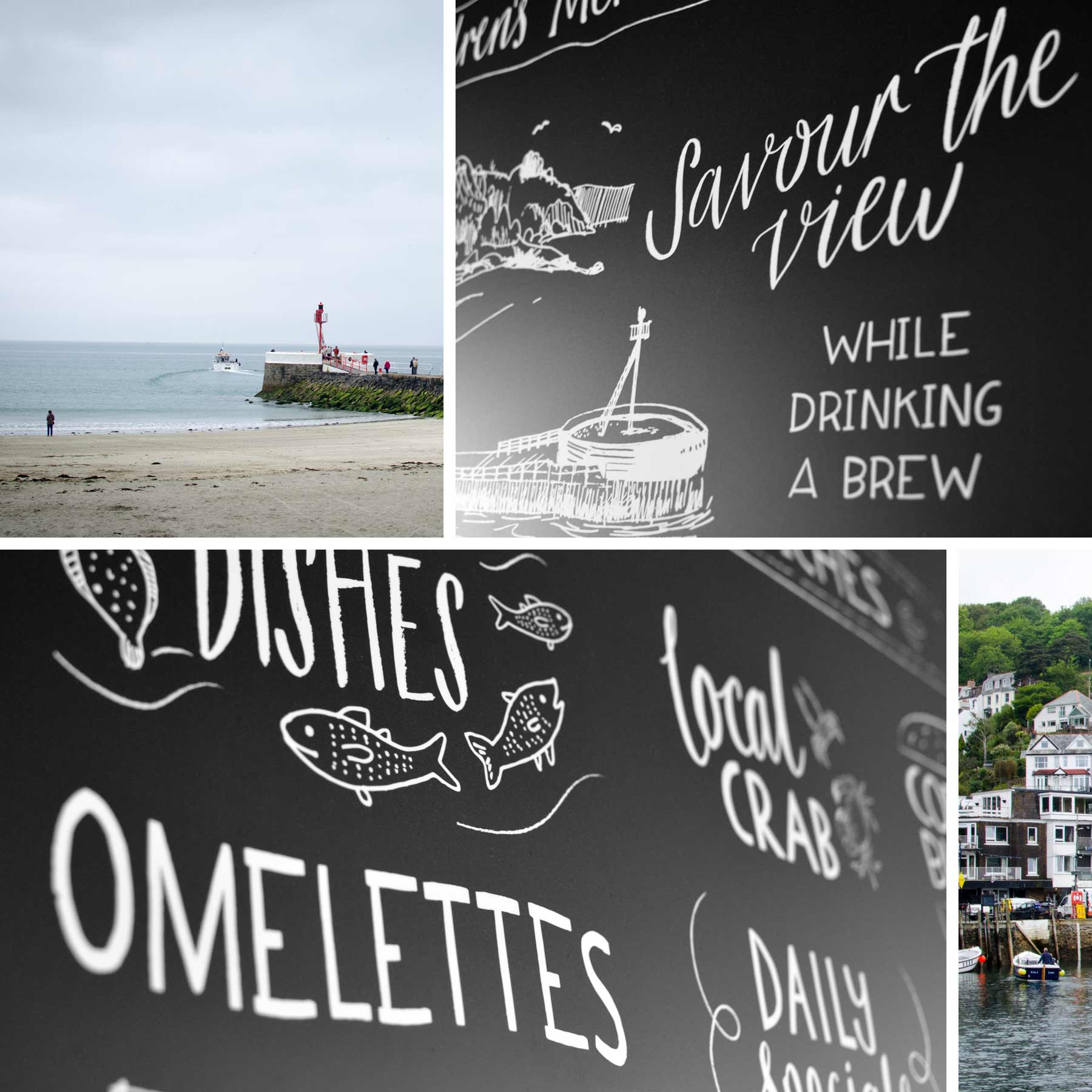 Montage of Custom Chalkboard Menu for Cornish Seaside Cafe by Elly Jahnz, Foxcub Studio