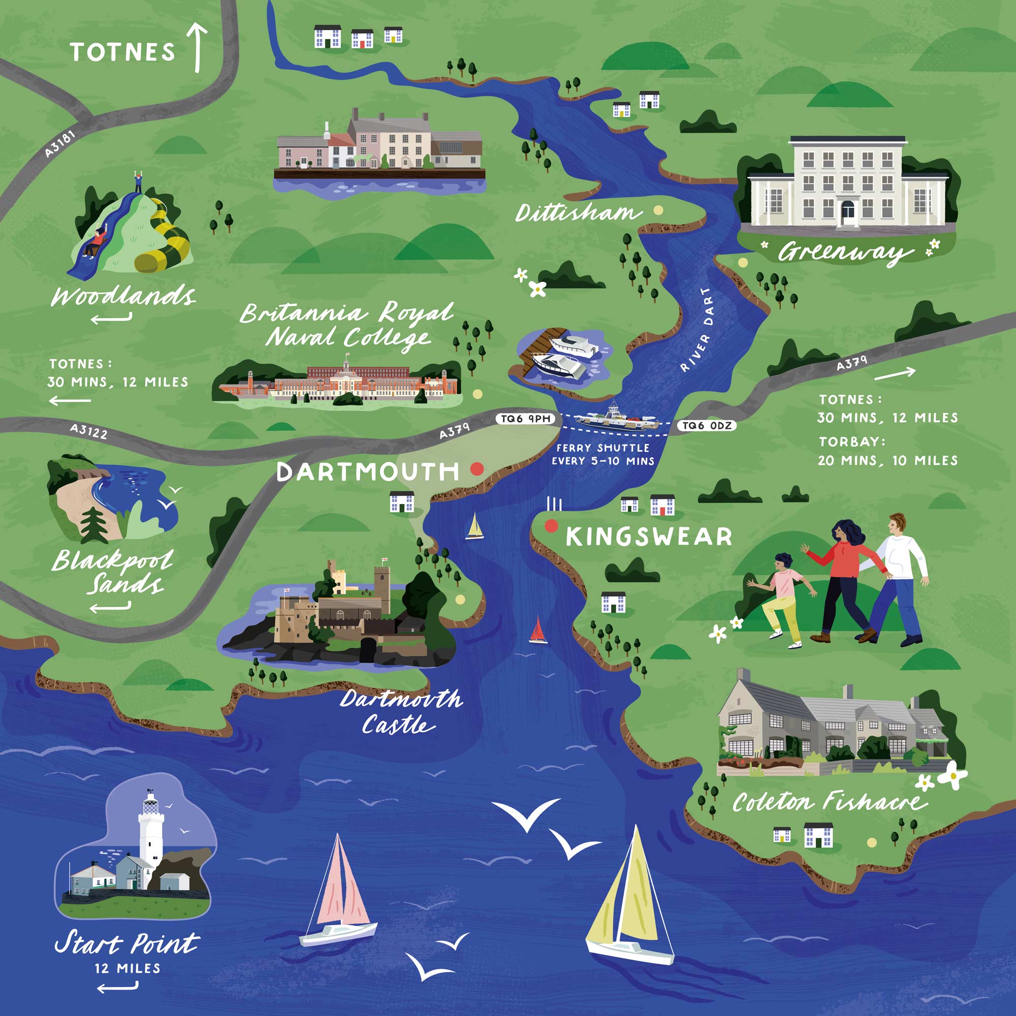 A map of Dartmouth showing the ferry crossing, for Dartmouth Higher Ferry by Elly Jahnz