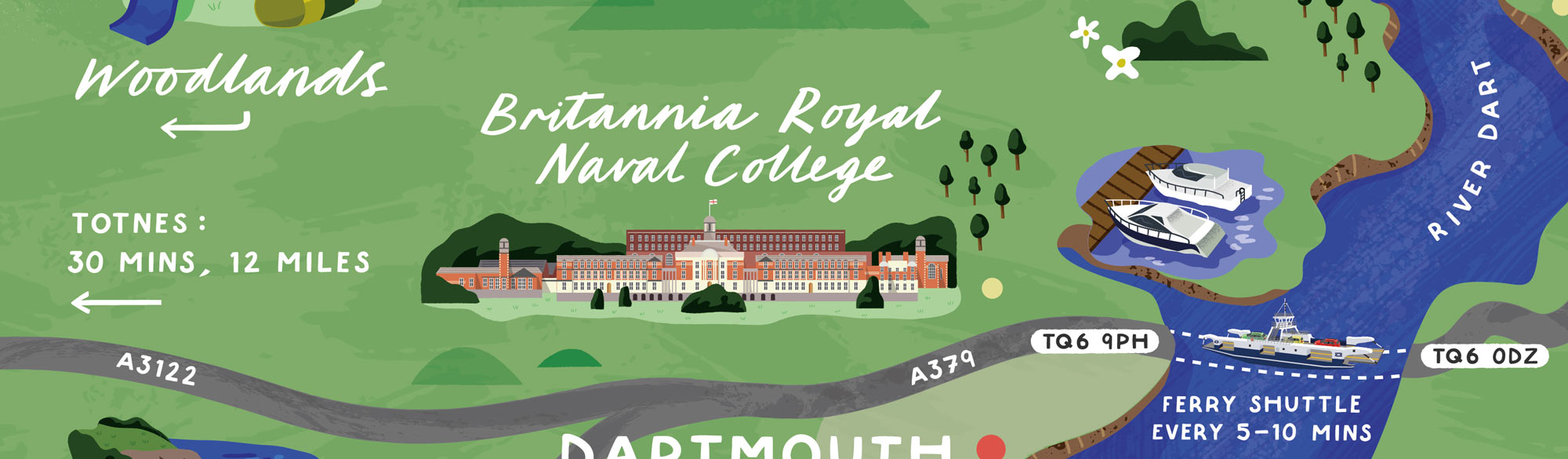 A section of the map for Dartmouth Higher Ferry by Elly Jahnz
