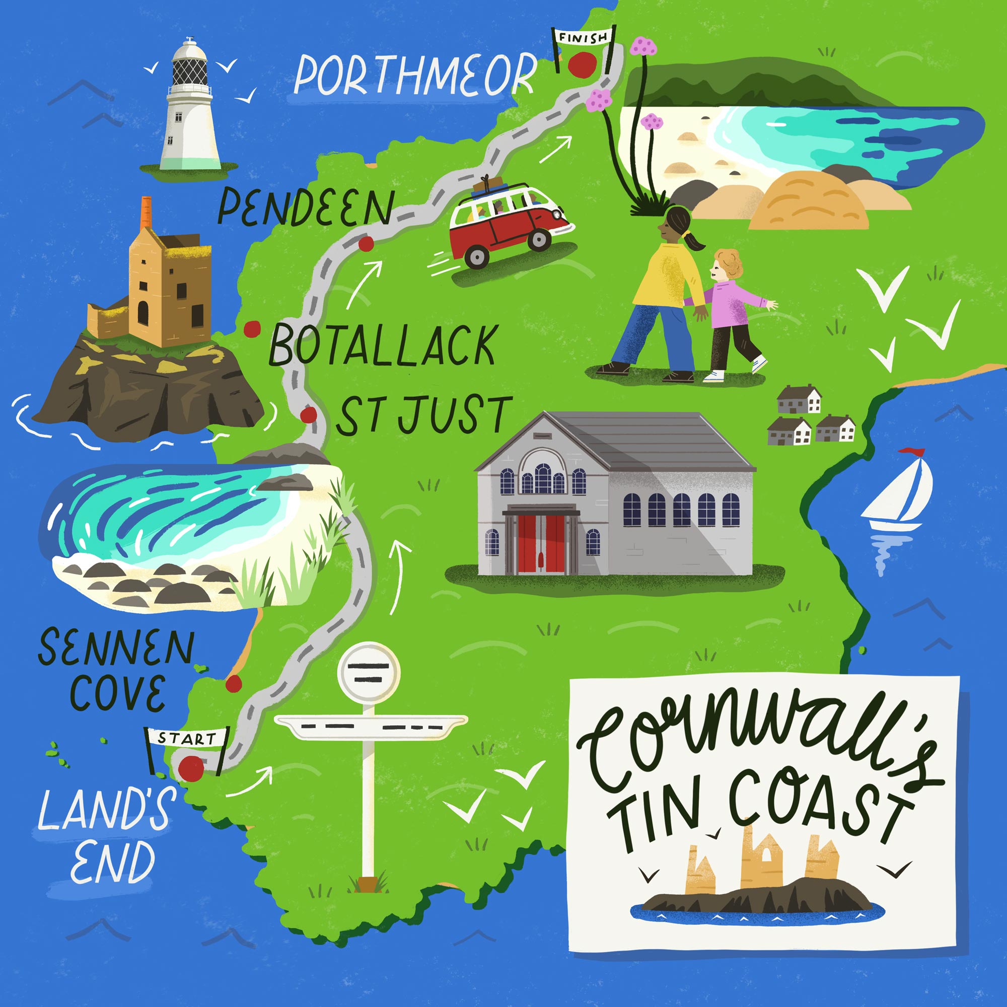 Map of the Tin Coast by Elly Jahnz for Discover Britain