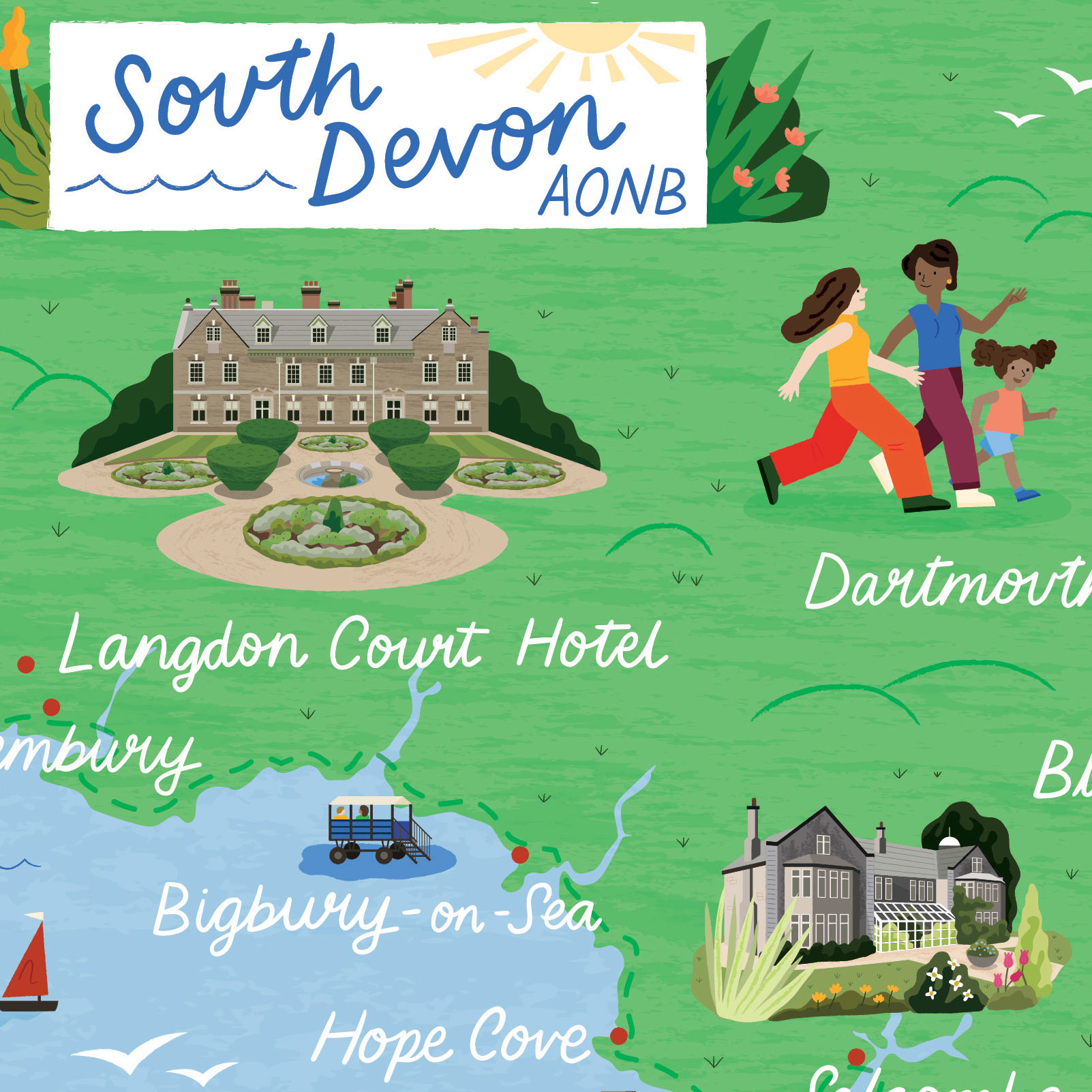 A map of South Devon for Discover Britain Magazine by Elly Jahnz