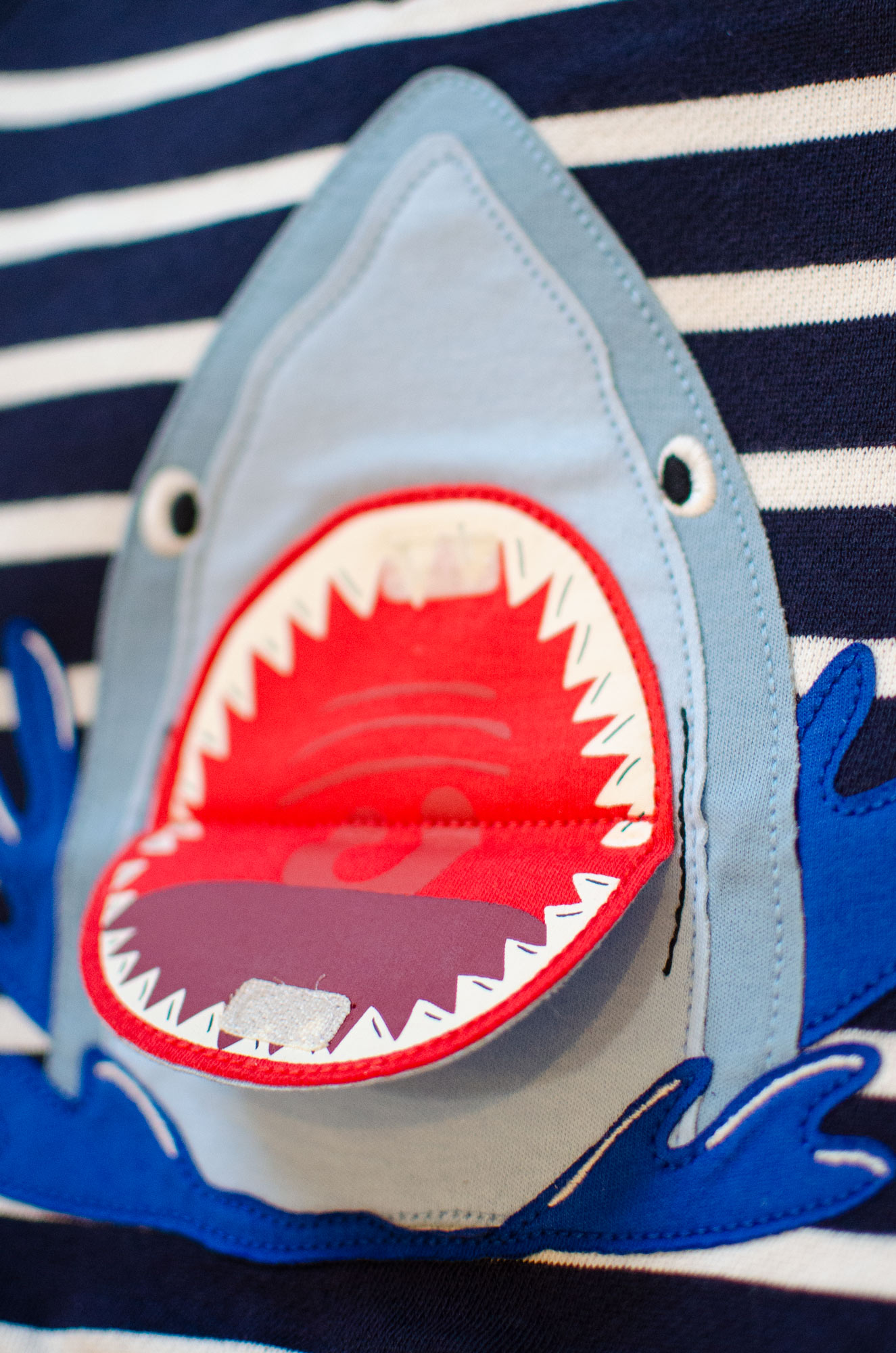 Detail of children's illustration of a shark for Joules by Elly Jahnz