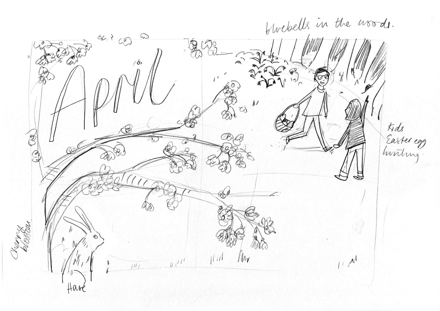 Rough sketch for April - 2019: Nature Month by Month by Elly Jahnz