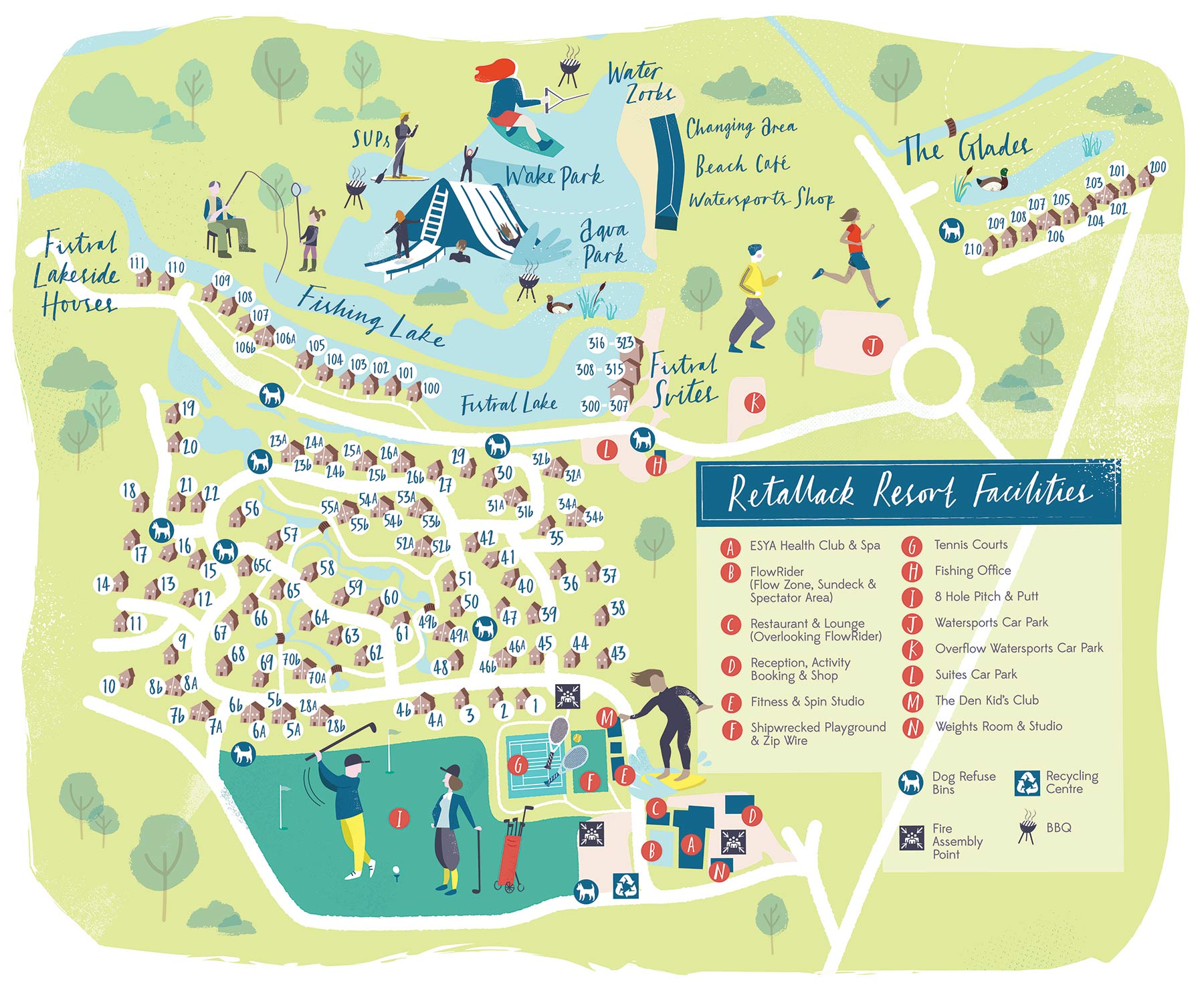 Illustrated Map of the Main Park by Retallack Resort & Spa, by Elly Jahnz, Foxcub Studio