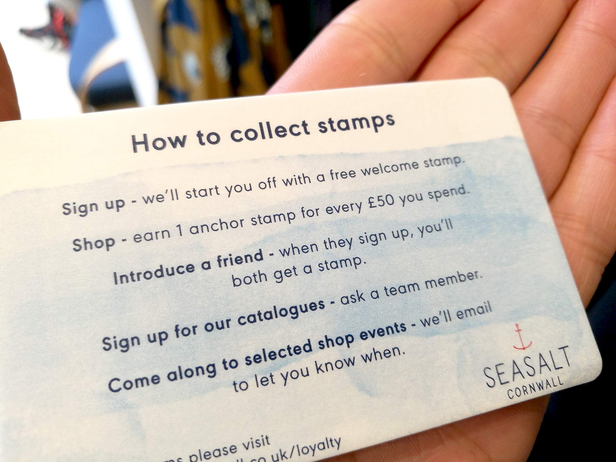 Shop Loyalty Card designed for Seasalt Cornwall
